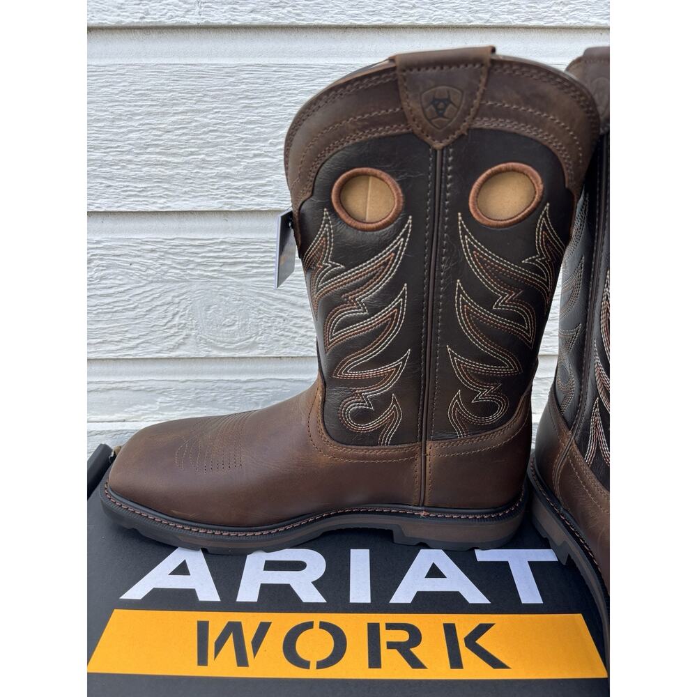 Ariat Groundwork Steel Toe Mens Sz 9.5 D Bitter Brown Wide Square Toe Work Boots - Picture 2 of 8